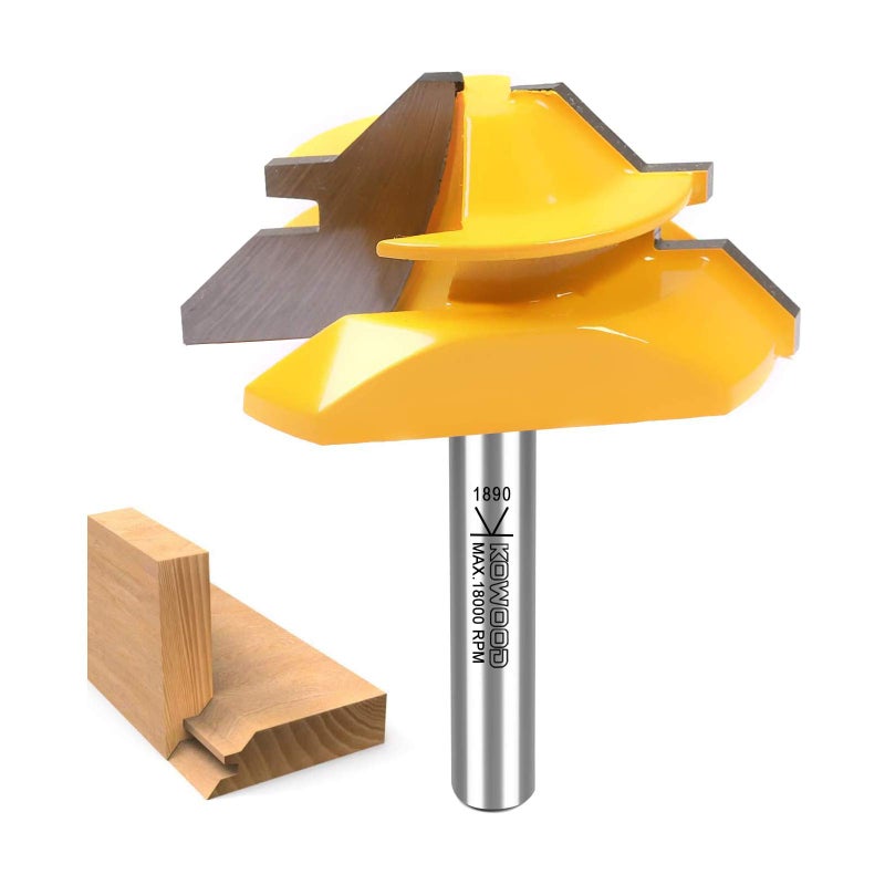 KOWOOD Router bit, 3/4â€ Cutting Height, 45 Degree Lock Miter Router Bit 1/4 Inch Shankâ€¦ - Image 1